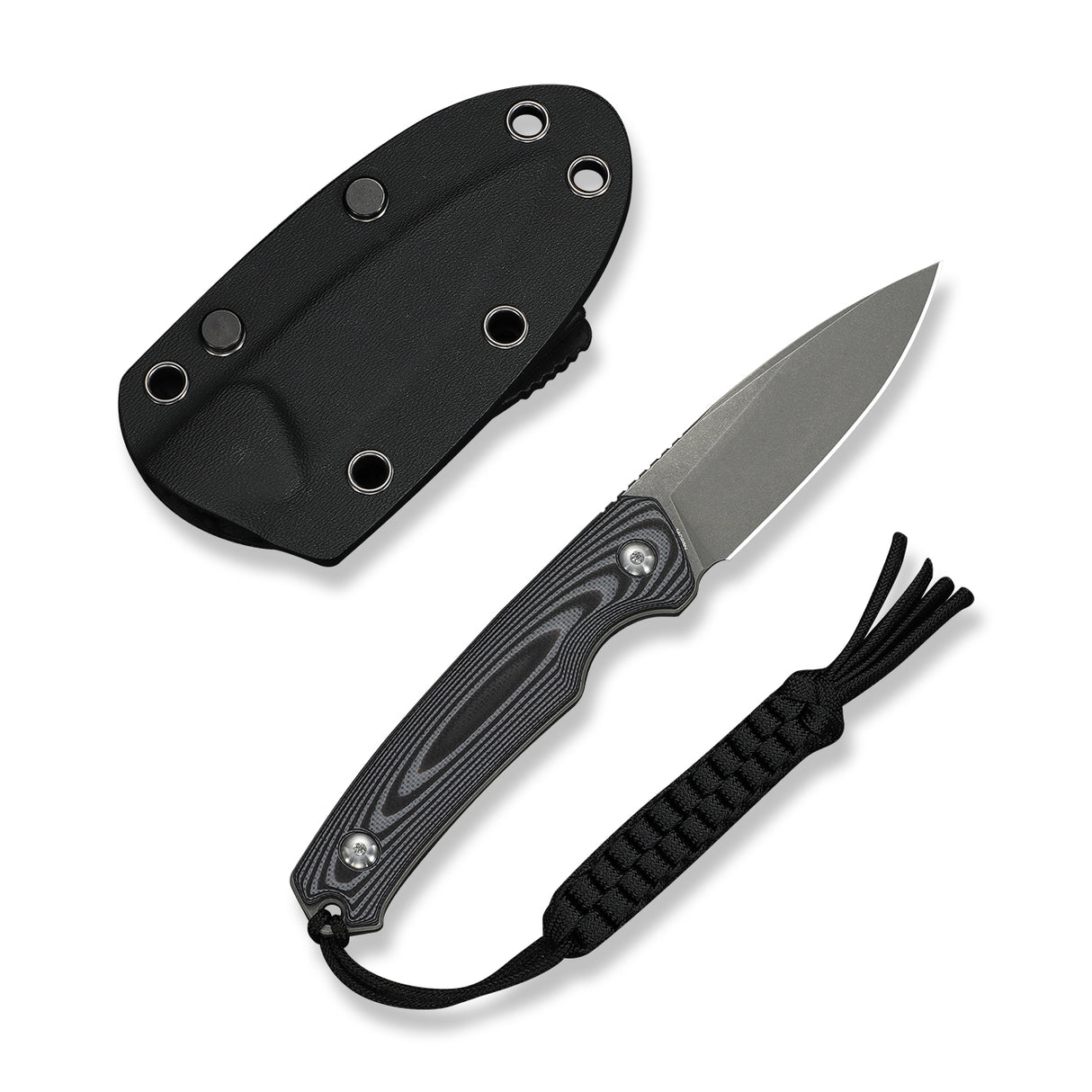Altus Fixed Blade | Grey & Black Layered G10 + Greywash 14C28N