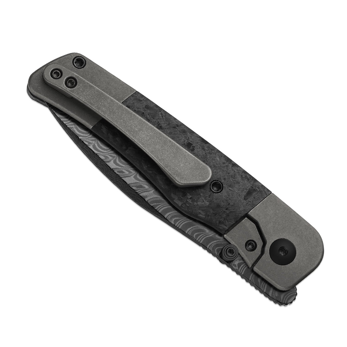 Coywolf | Black Carbon Fiber & Ti + Acid-Wash Damascus