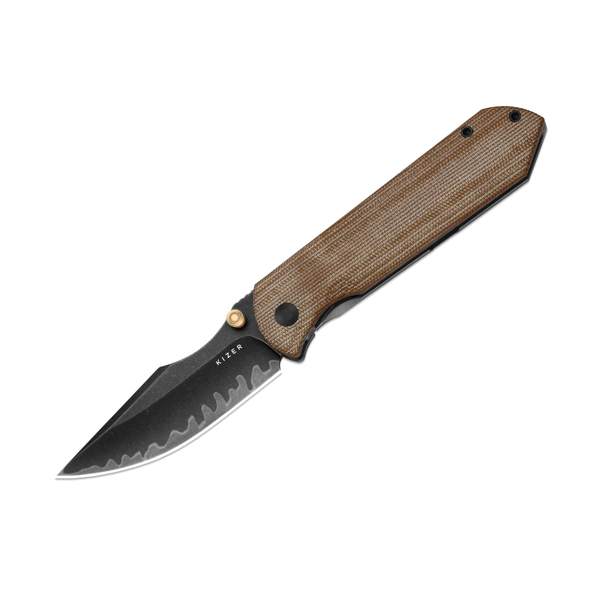 Harpoon Fold | Brown Norplex UltreX™ Micarta Grey Ti + Acid-Wash 3 Layer Steel