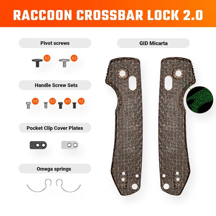Raccoon Crossbar 2.0 ModSwap™ Handle Scales Kit | Brown GID Micarta