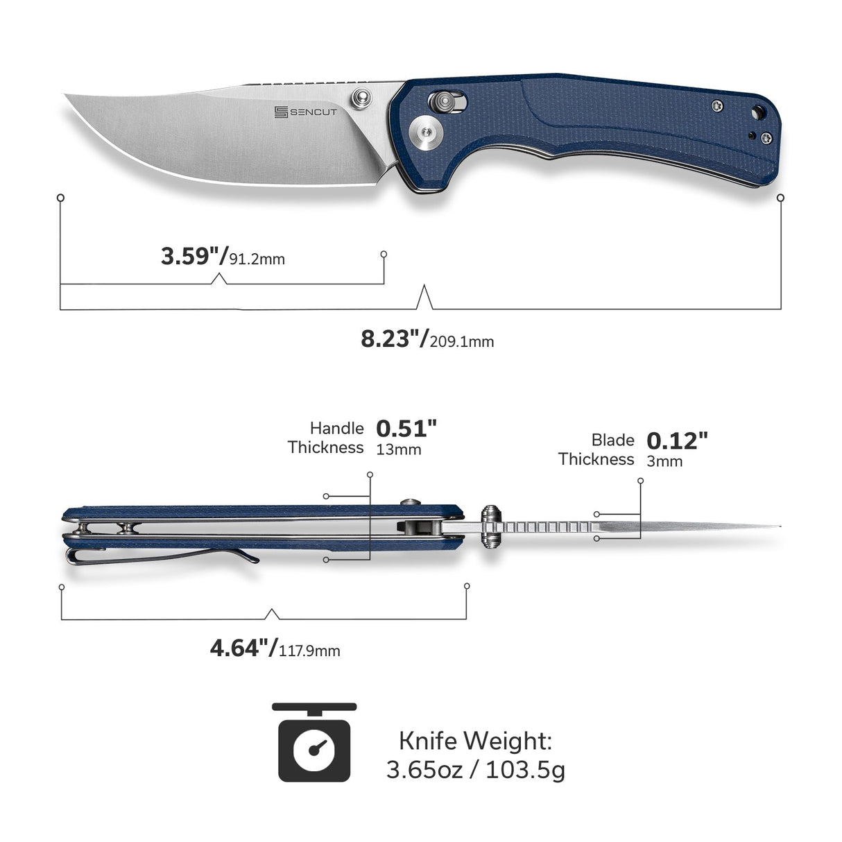 Slybolt | Blue Micarta + Satin 9Cr18MoV