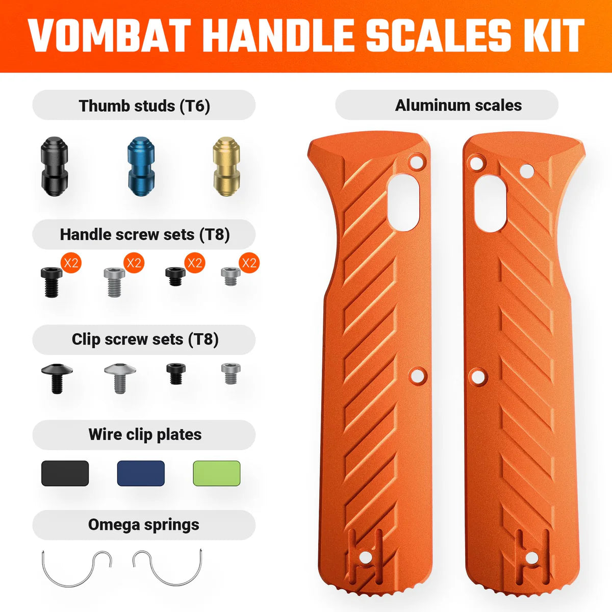 Vombat Handle Scales - Orange Aluminium