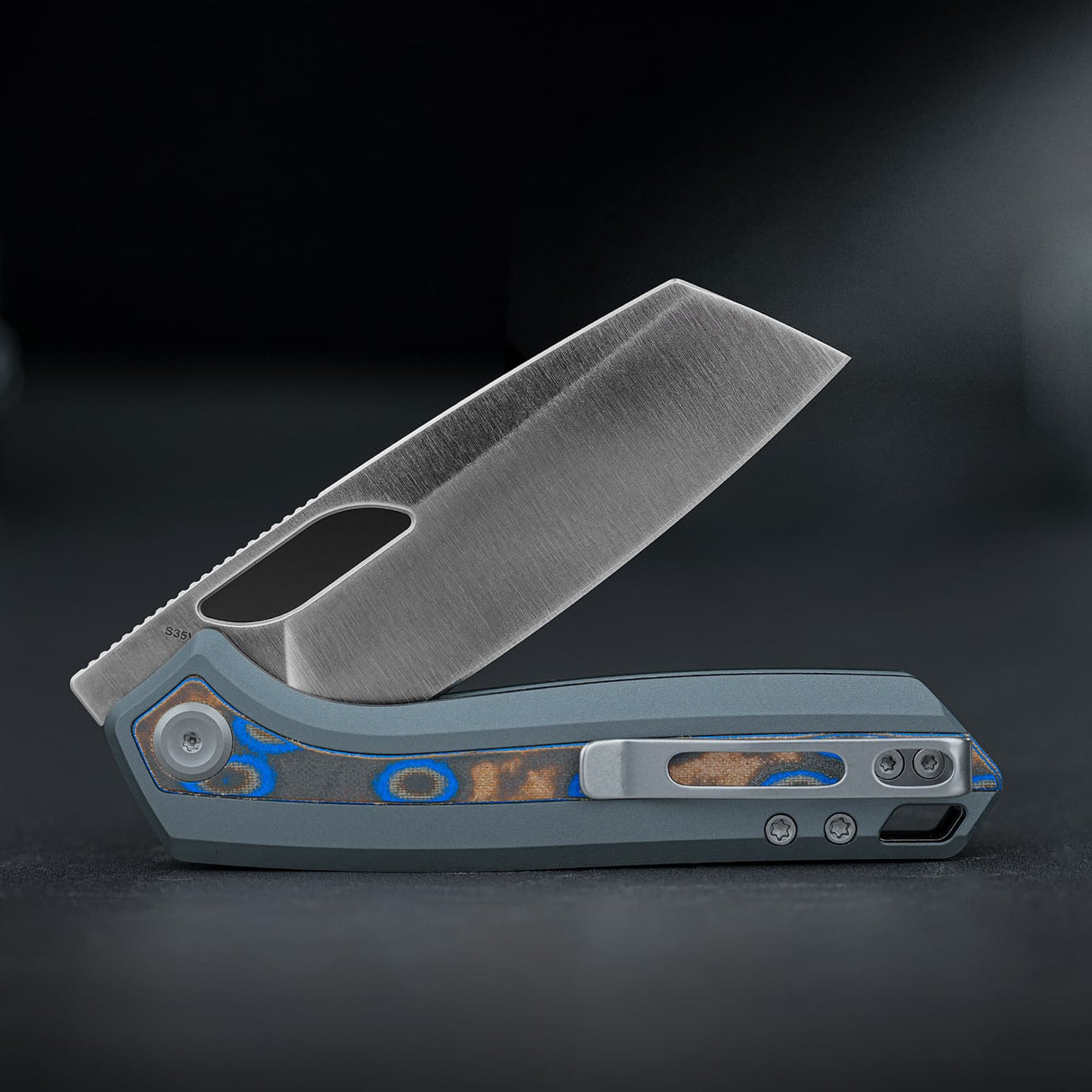 Kroc 329 | Grey Aluminium Ocean Micarta + Satin S35VN - A1813
