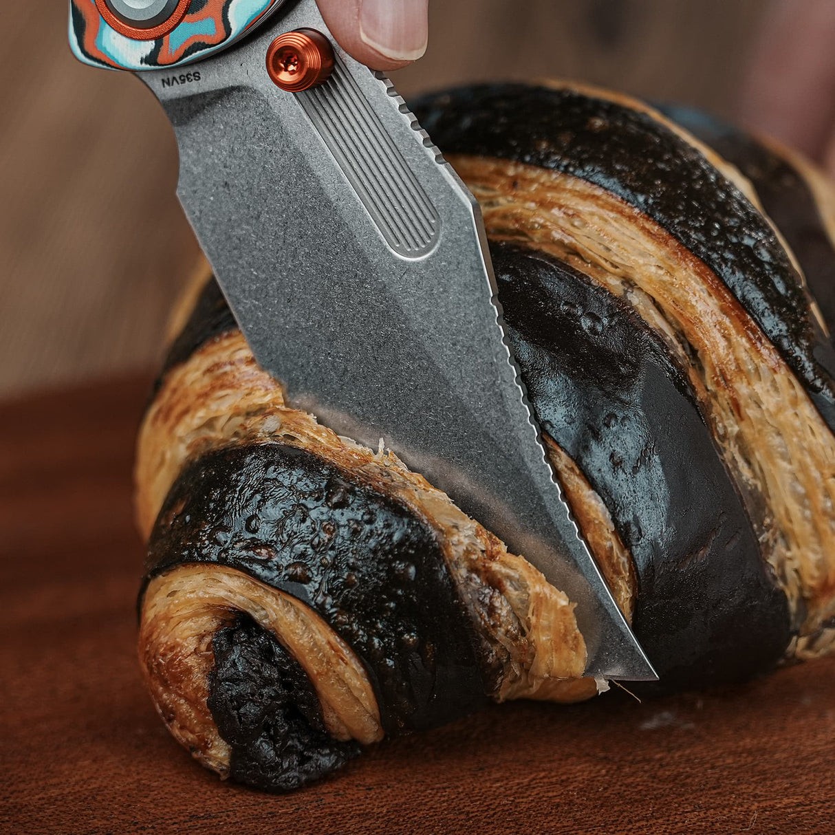 Naga | Coral Orbit Bamboo Micarta + Stonewash S35VN - A3907