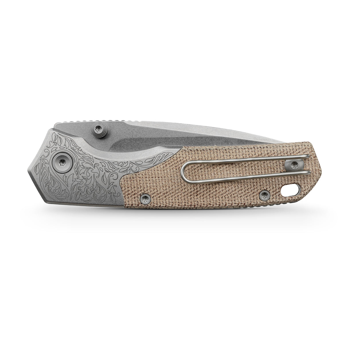 Psyop 299 | Natural Norplex UltreX Micarta™ Engraved Ti Bolster + Stonewash S35VN - A2232