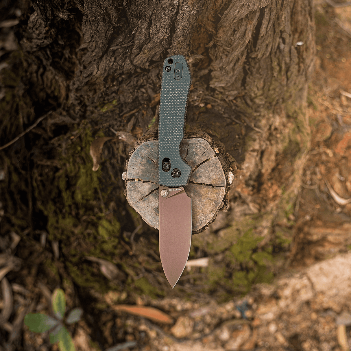 Raccoon - Crossbar Lock | Green Micarta + 14C28N Drop Point - A0540