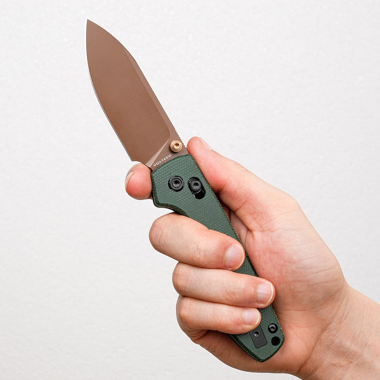 Raccoon - Crossbar Lock | Green Micarta + 14C28N Drop Point - A0540