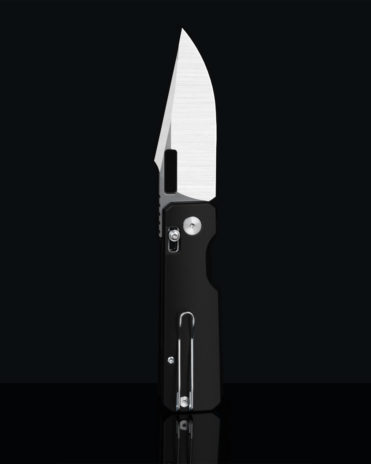 Aura Drop Point | Black Aluminium + Machine Satin 14C28N
