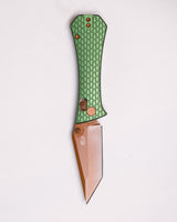 Coffin Tanto Deadhead Crossbar | Green Aluminium + Rose PVD 14C28N
