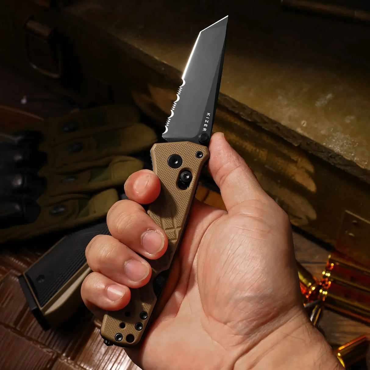Aegis T | Brown G10 + Black Serrated AEB-L