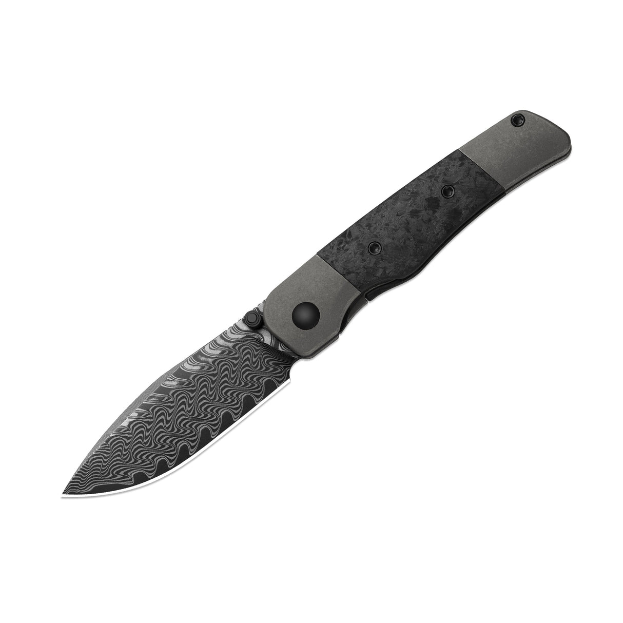Coywolf | Black Carbon Fiber & Ti + Acid-Wash Damascus