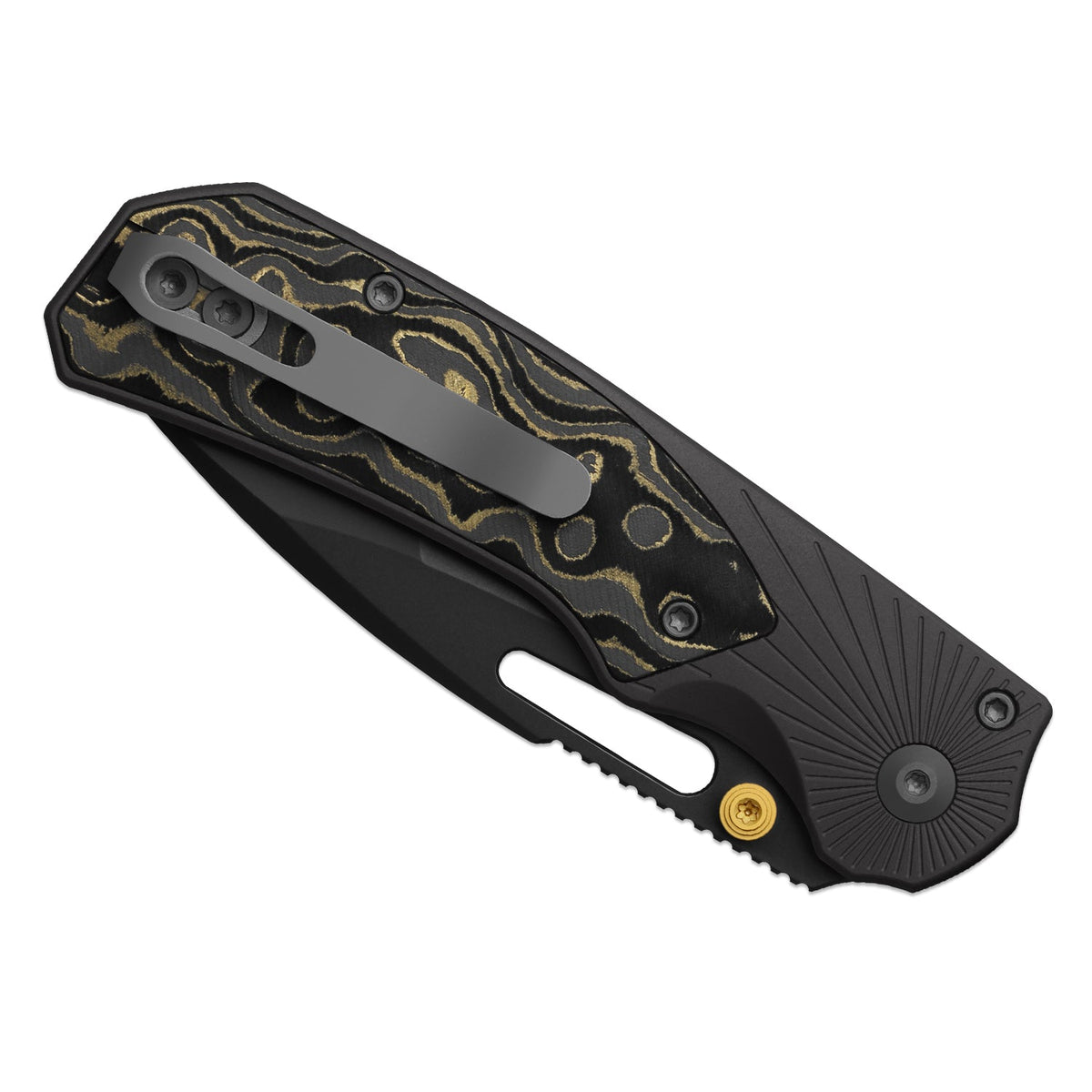 Durandal | Alu & FatCarbon Camo Gold + Gunmetal Gray PVD S35VN