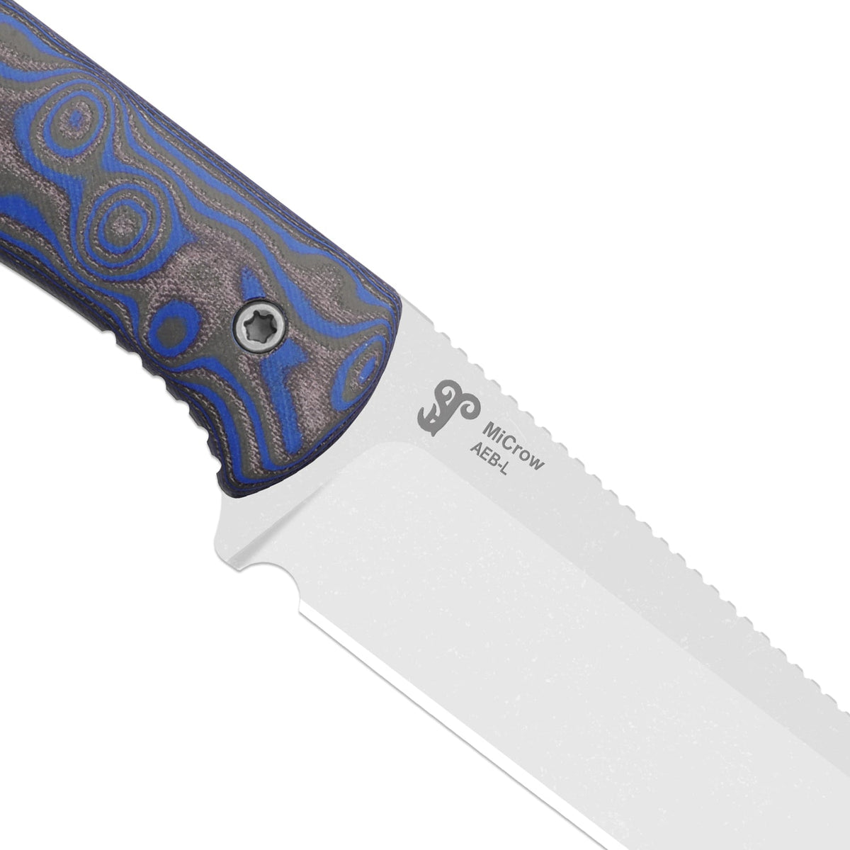 MiCrow | Blue Vortex Micarta + Stonewash AEB-L