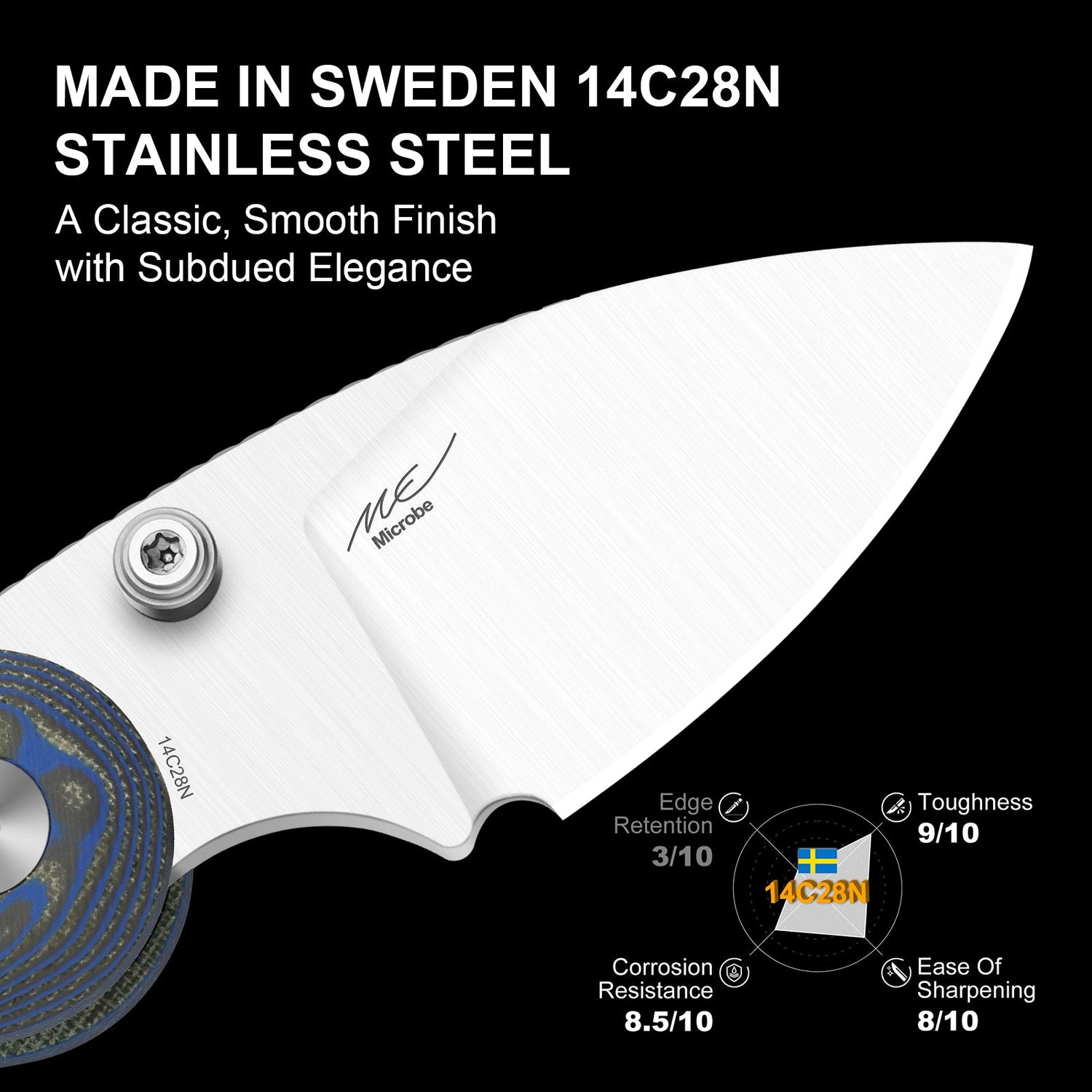 Microbe | Blue Vortex Micarta + 14C28N