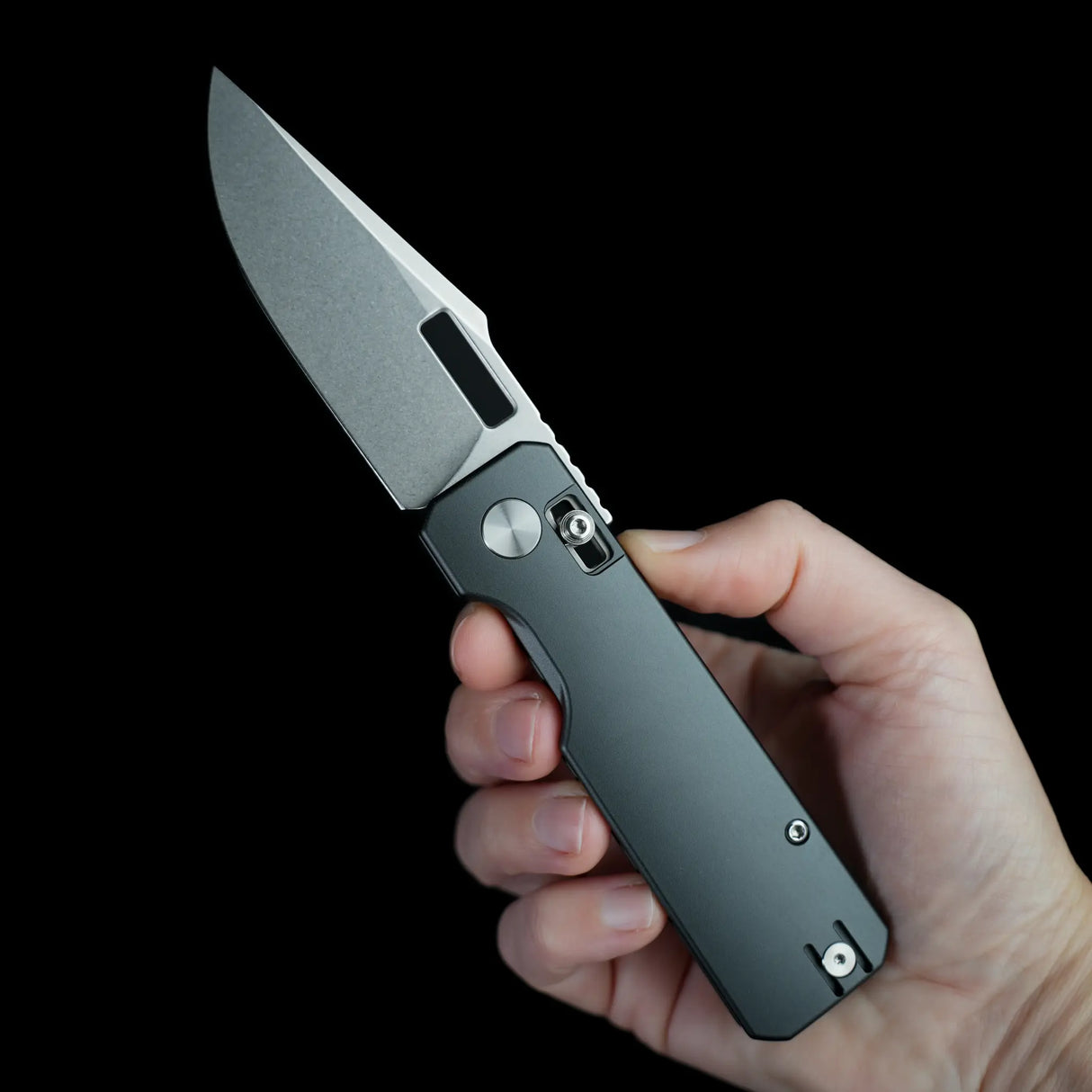 Aura Drop Point | Grey Aluminium + Stonewash 14C28N
