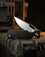 Aura Drop Point | Black Aluminium + Machine Satin 14C28N