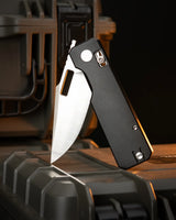Aura Drop Point | Black Aluminium + Machine Satin 14C28N