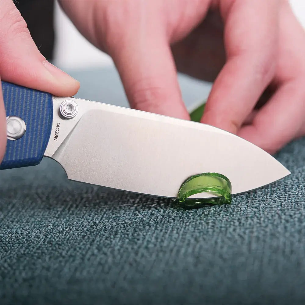 Raccoon - Top Liner Lock | Blue Micarta + 14C28N Drop Point - A2905