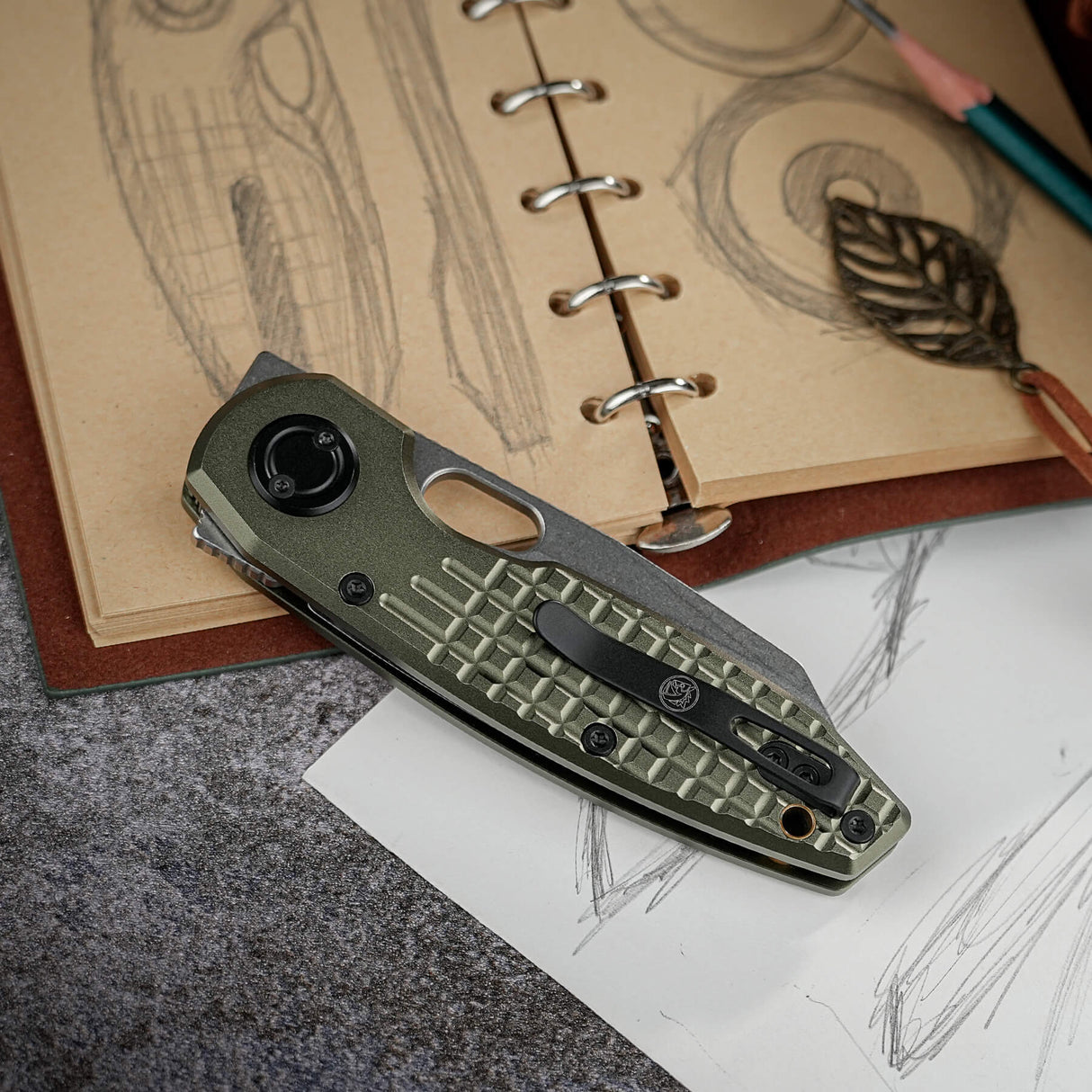 Ankylo | Olive Drab Aluminium + Stonewash Elmax