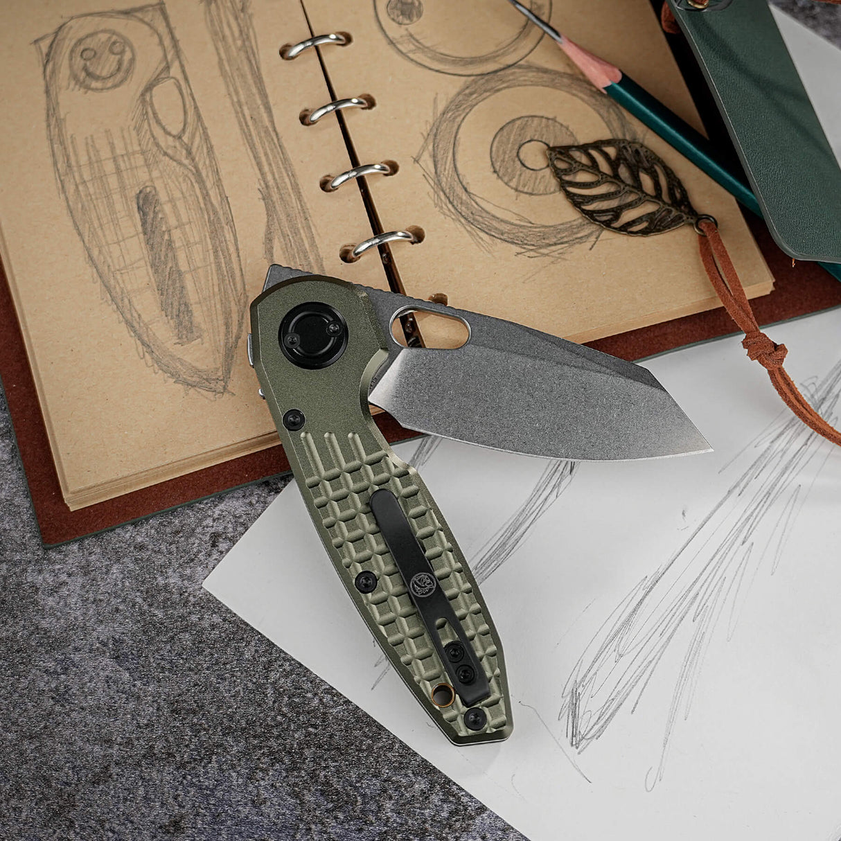 Ankylo | Olive Drab Aluminium + Stonewash Elmax