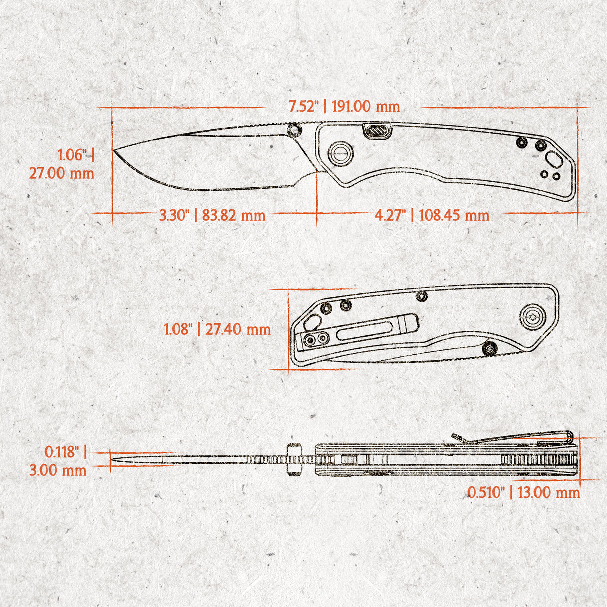 Marten 330 | Copper Carbon Fibre + Blackwash 154CM - A1619