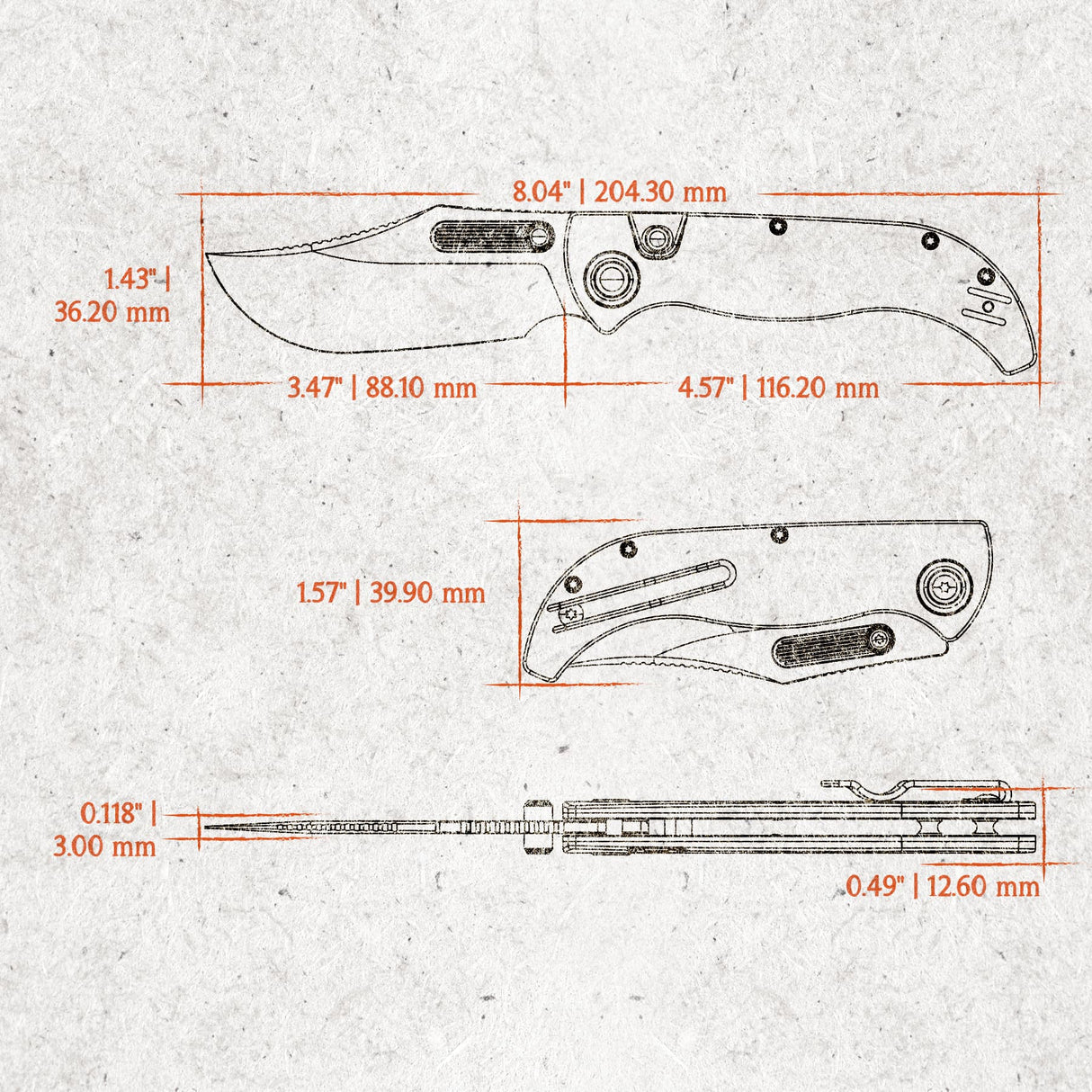 Naga | Coral Orbit Bamboo Micarta + Stonewash S35VN - A3907