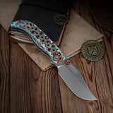 Naga | Coral Orbit Bamboo Micarta + Stonewash S35VN - A3907