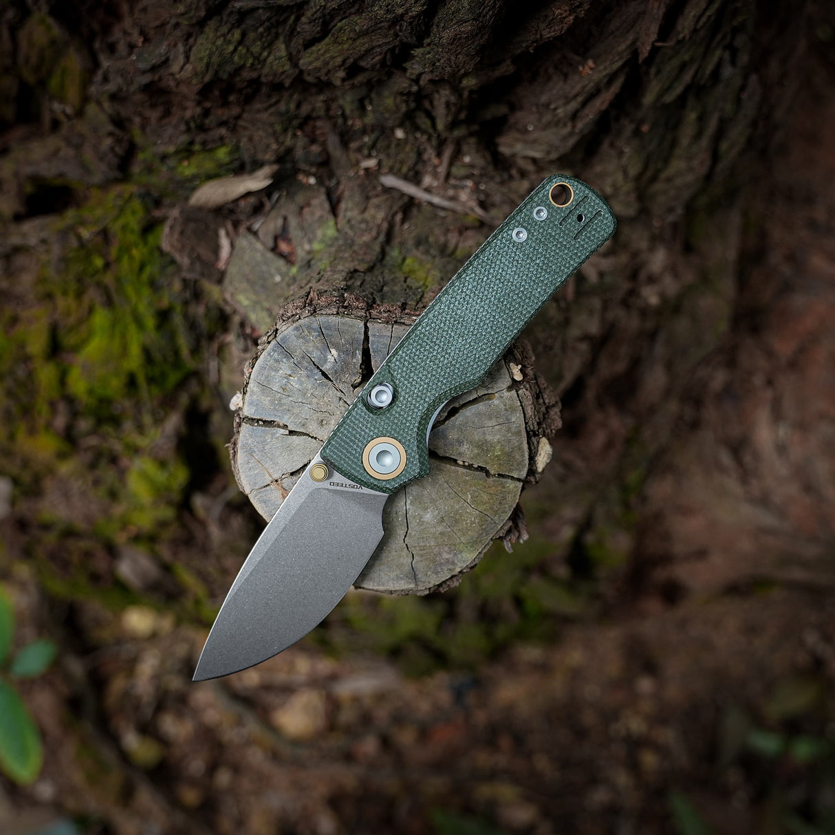 Porcupine Thumb Stud | Green Micarta + Stonewash 14C28N - A2611