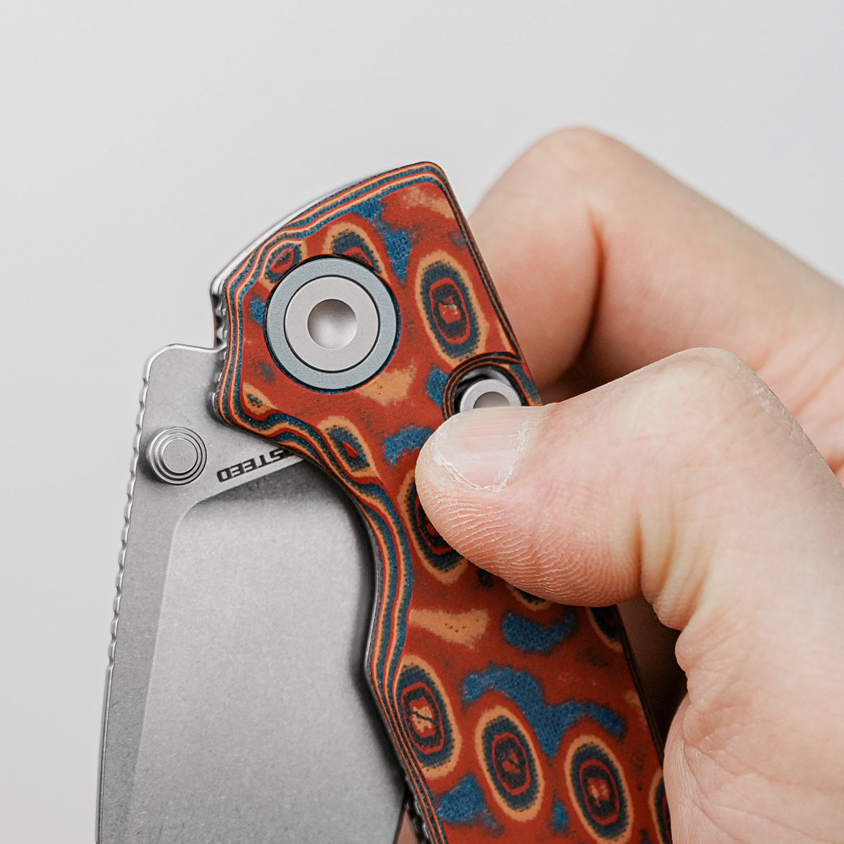 Porcupine Thumb Stud | Copper Raindrop Micarta + Stonewash 14C28N - A2613