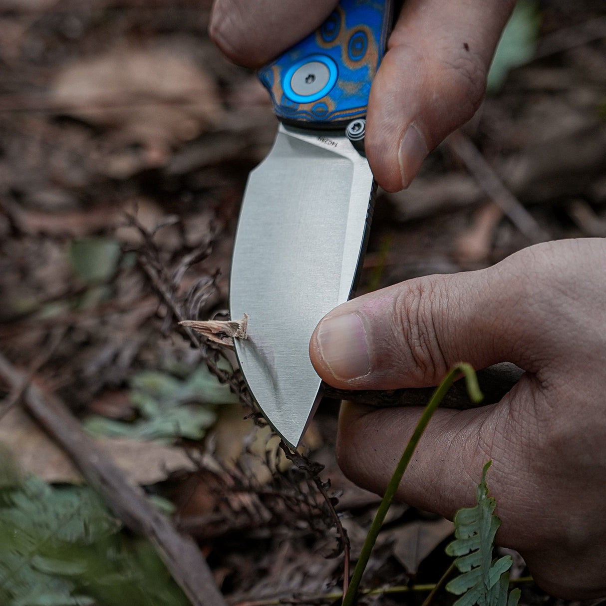 Porcupine Thumb Stud | Blue Ocean Micarta + Satin 14C28N - A2614