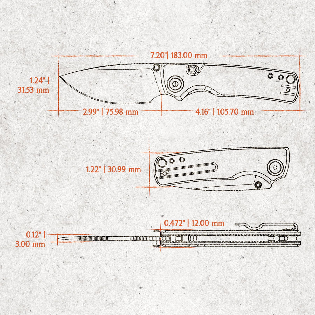 Porcupine Thumb Stud | Orange G10 + Blackwash 14C28N - A2628