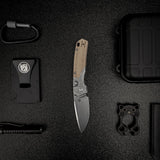 Psyop 299 | Natural Norplex UltreX Micarta™ Engraved Ti Bolster + Stonewash S35VN - A2232