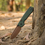 Raccoon 2.0 Top Liner Lock | Green Micarta + Copper Dune 14C28N Sheepsfoot - A2929