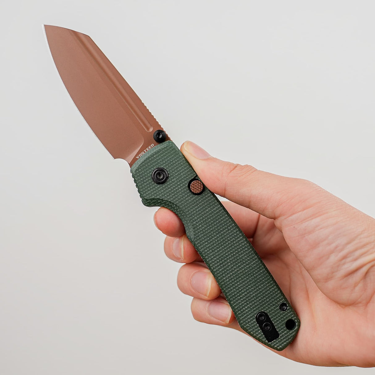 Raccoon 2.0 Top Liner Lock | Green Micarta + Copper Dune 14C28N Sheepsfoot - A2929