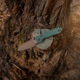 Raccoon 2.0 Top Liner Lock | Green Micarta + Copper Dune 14C28N Sheepsfoot - A2929