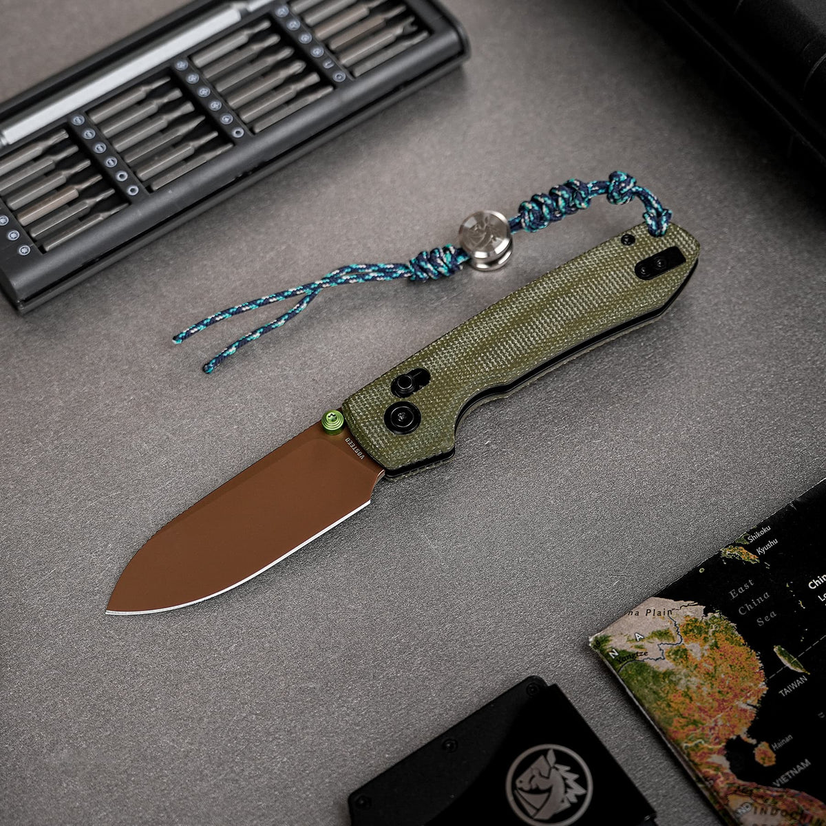 Raccoon Crossbar 2.0 ModSwap™ | Green Micarta + Copper Dune Nitro-V - A4905