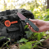 Raccoon - Crossbar Lock | Green Micarta + 14C28N Drop Point - A0540