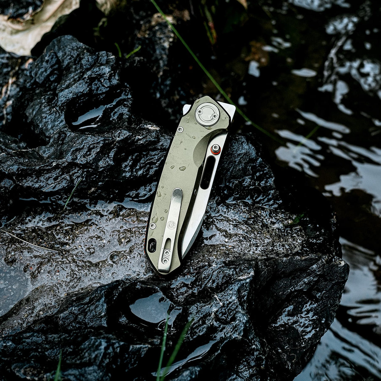 Zander - Vanchor Lock® | Olive Green Aluminium + Stonewash S35VN - A4602