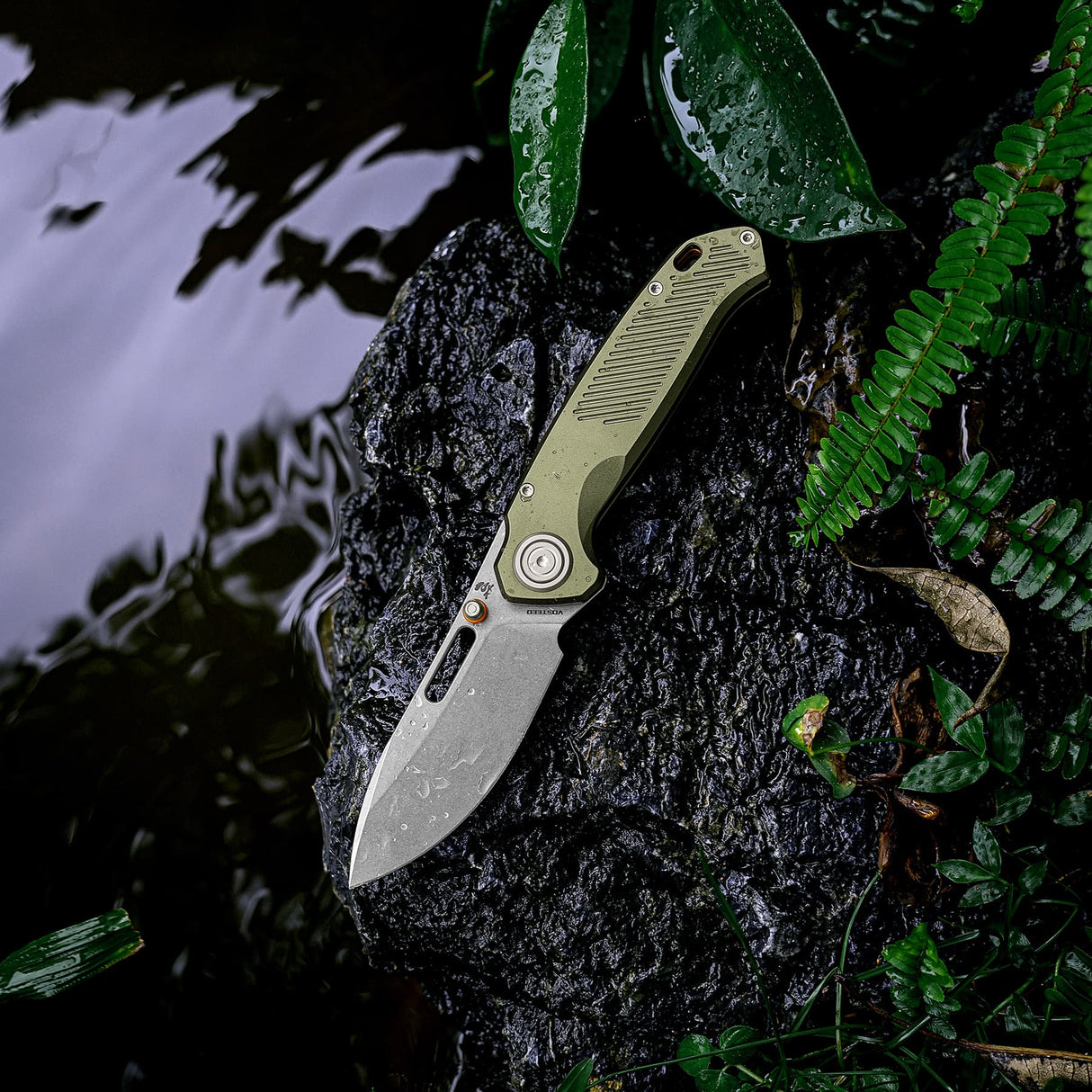 Zander - Vanchor Lock® | Olive Green Aluminium + Stonewash S35VN - A4602