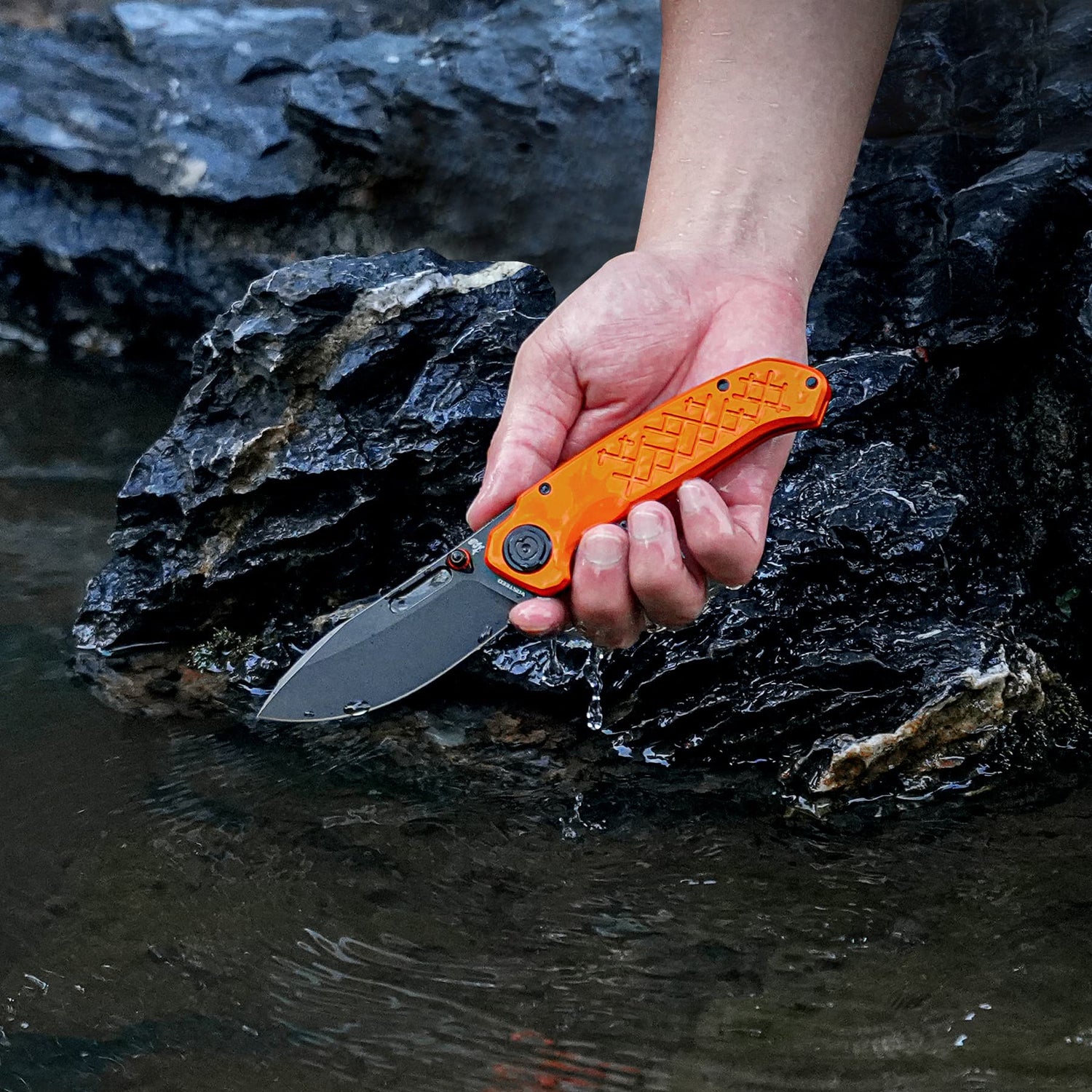 Zander - Vanchor Lock® | Orange Aluminium + Blackwash S35VN - A4606
